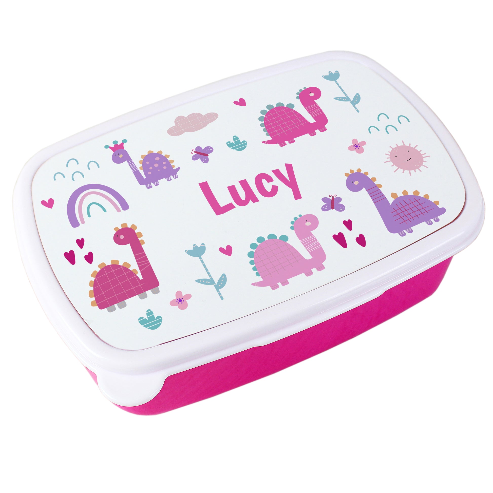 Personalised Girly Dinosaurs Name Only Pink Lunch Box - MK&JD Gifts