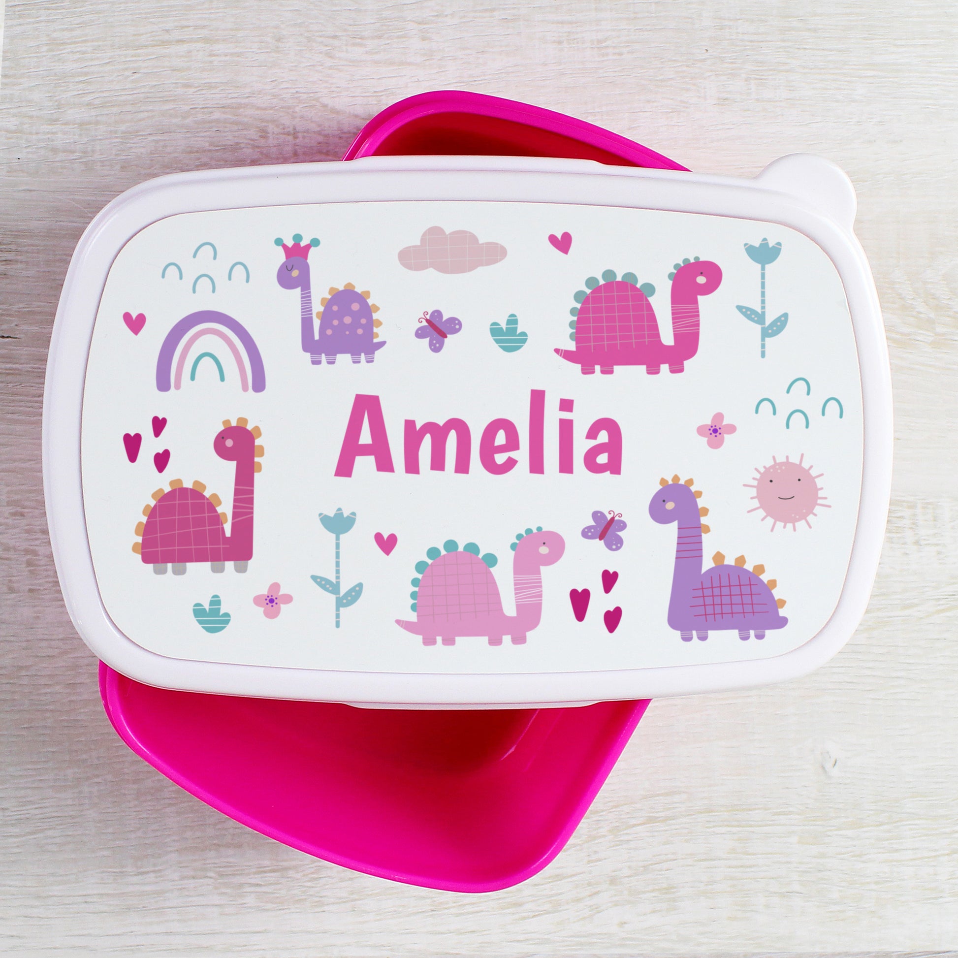 Personalised Girly Dinosaurs Name Only Pink Lunch Box - MK&JD Gifts