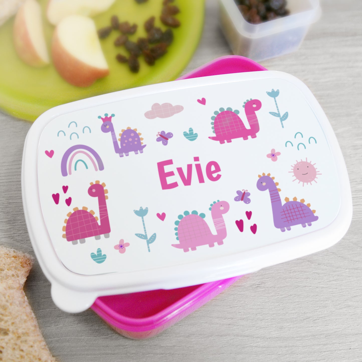 Personalised Girly Dinosaurs Name Only Pink Lunch Box - MK&JD Gifts