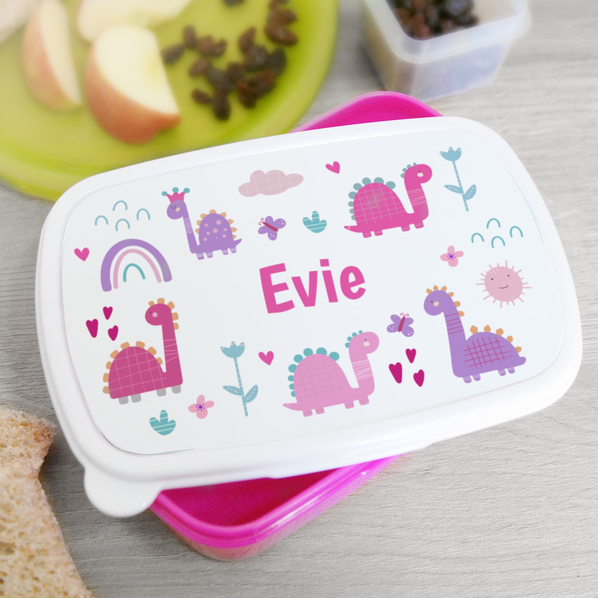 Personalised Girly Dinosaurs Name Only Pink Lunch Box - MK&JD Gifts