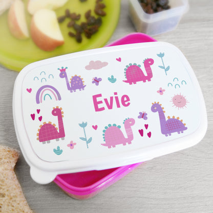 Personalised Girly Dinosaurs Name Only Pink Lunch Box - MK&JD Gifts