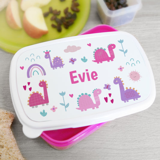 Personalised Girly Dinosaurs Name Only Pink Lunch Box - MK&JD Gifts