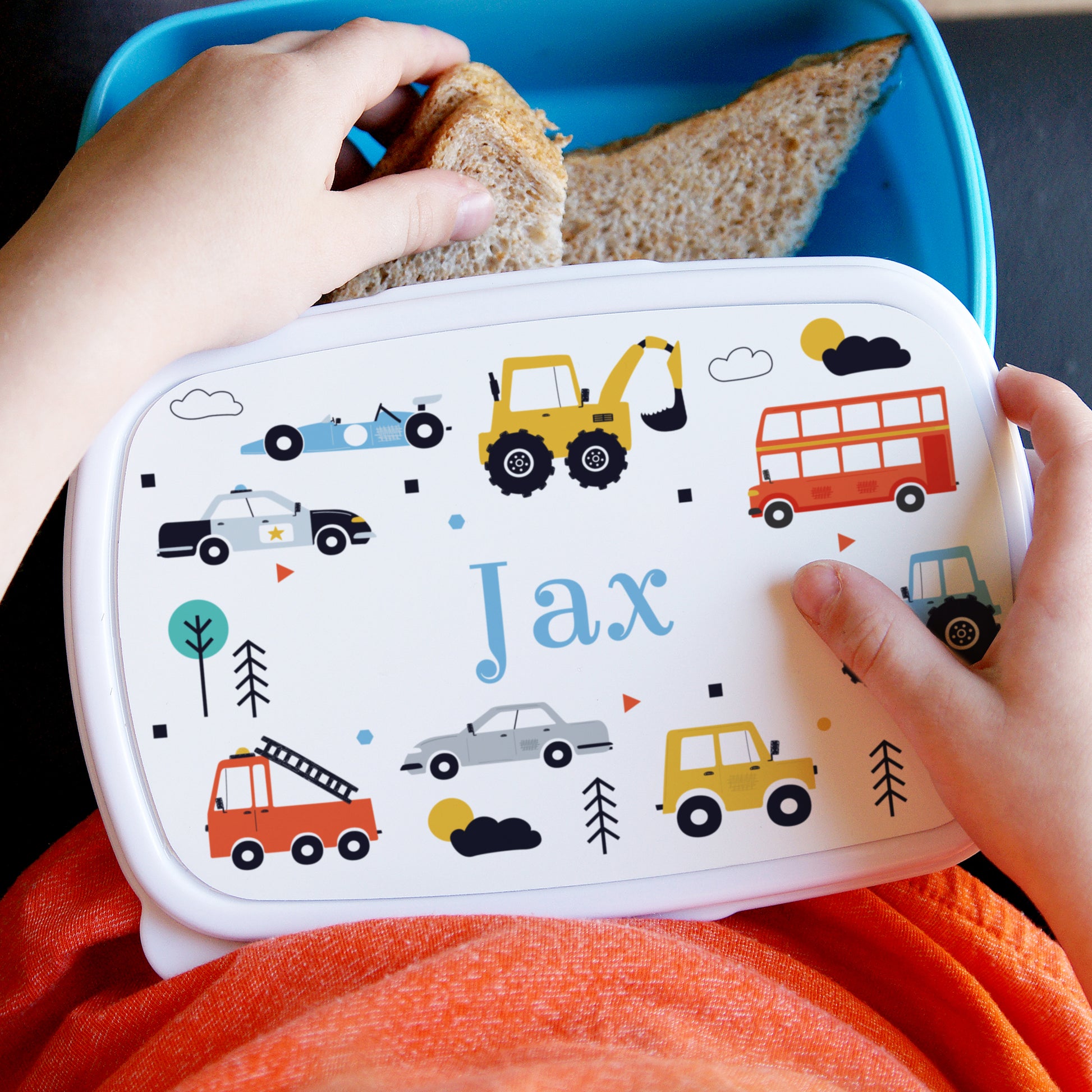 Personalised Vehicles Name Only Blue Lunch Box - MK&JD Gifts