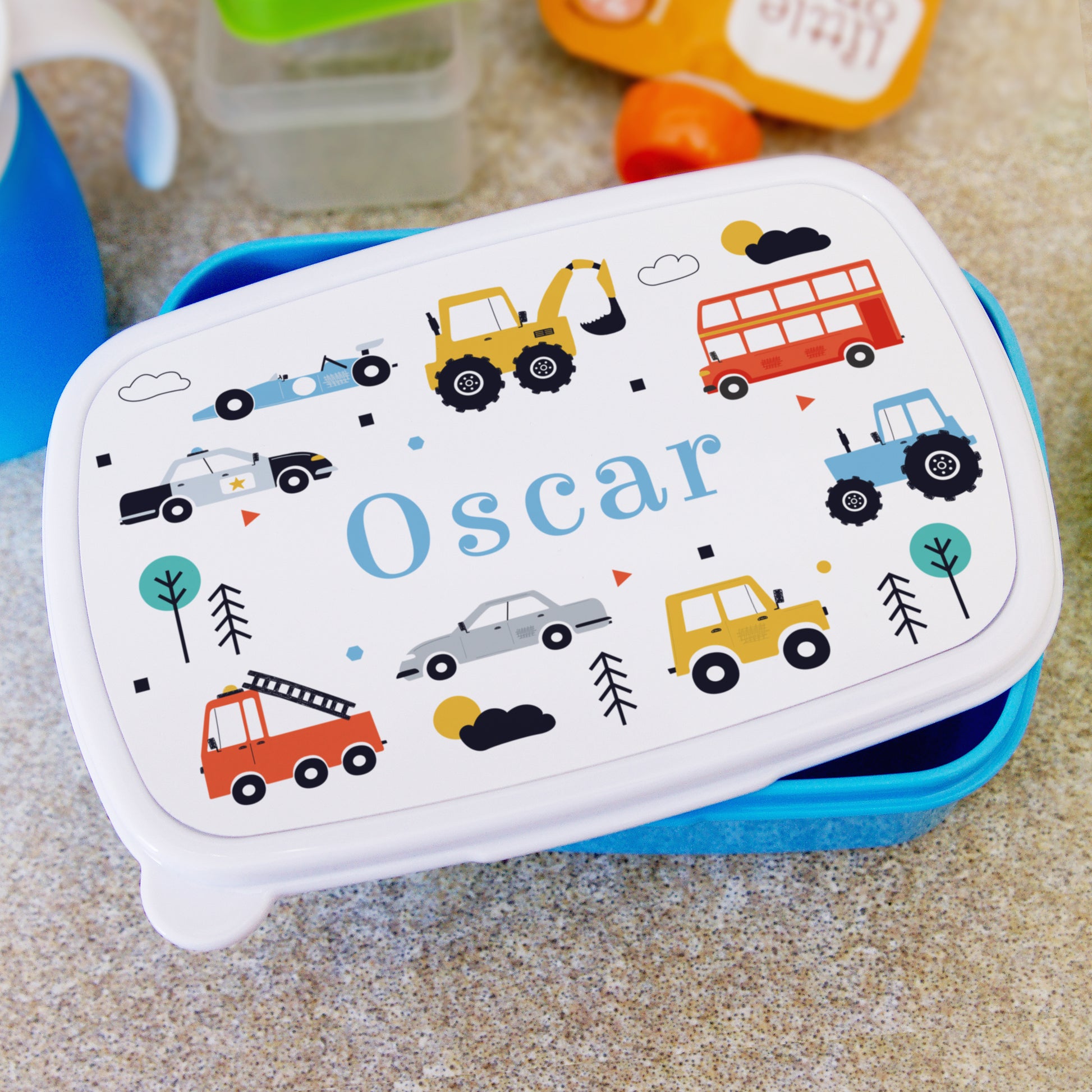 Personalised Vehicles Name Only Blue Lunch Box - MK&JD Gifts