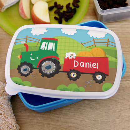 Personalised Tractor Name Only Blue Lunch Box - MK&JD Gifts