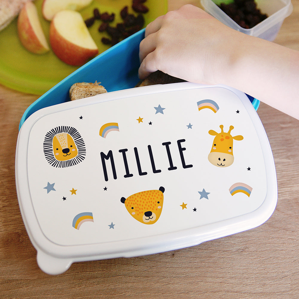 Personalised Safari Animals Name Only Blue Lunch Box - MK&JD Gifts