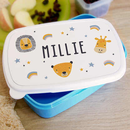 Personalised Safari Animals Name Only Blue Lunch Box - MK&JD Gifts