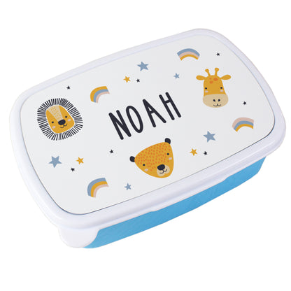 Personalised Safari Animals Name Only Blue Lunch Box - MK&JD Gifts