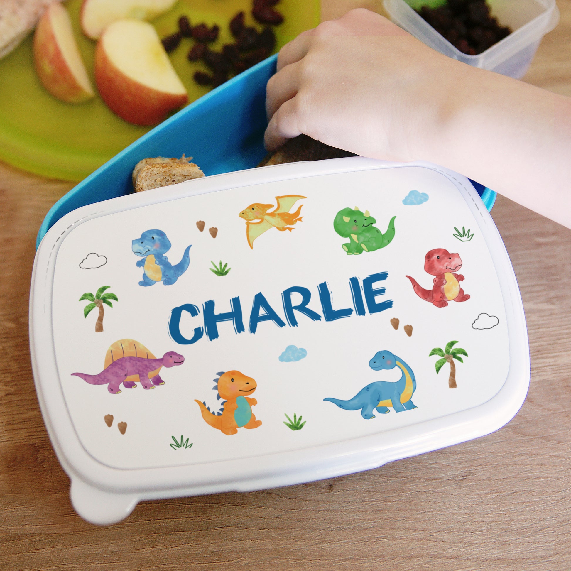 Personalised Dinosaur Name Only Blue Lunch Box - MK&JD Gifts