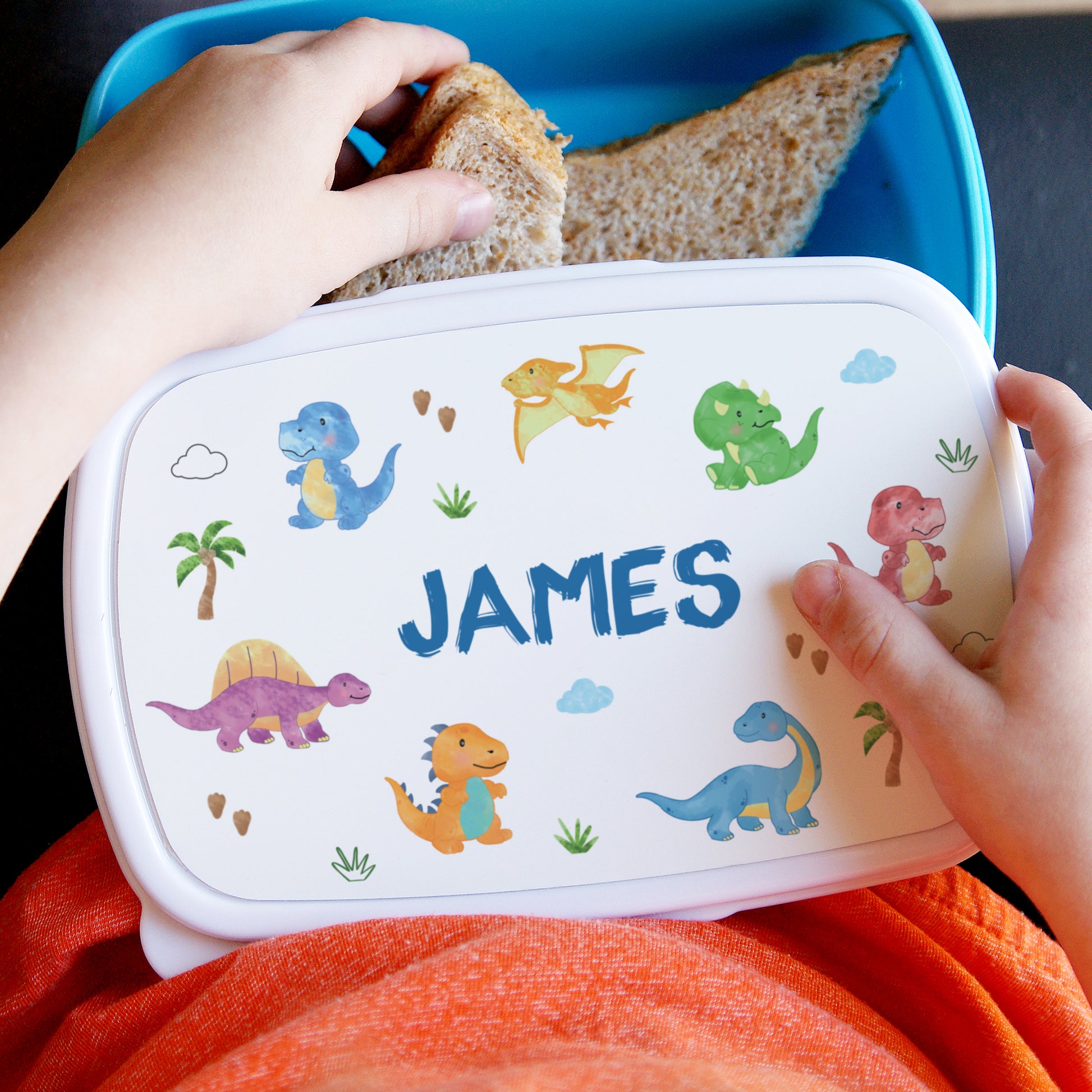 Personalised Dinosaur Name Only Blue Lunch Box - MK&JD Gifts