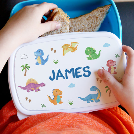 Personalised Dinosaur Name Only Blue Lunch Box - MK&JD Gifts
