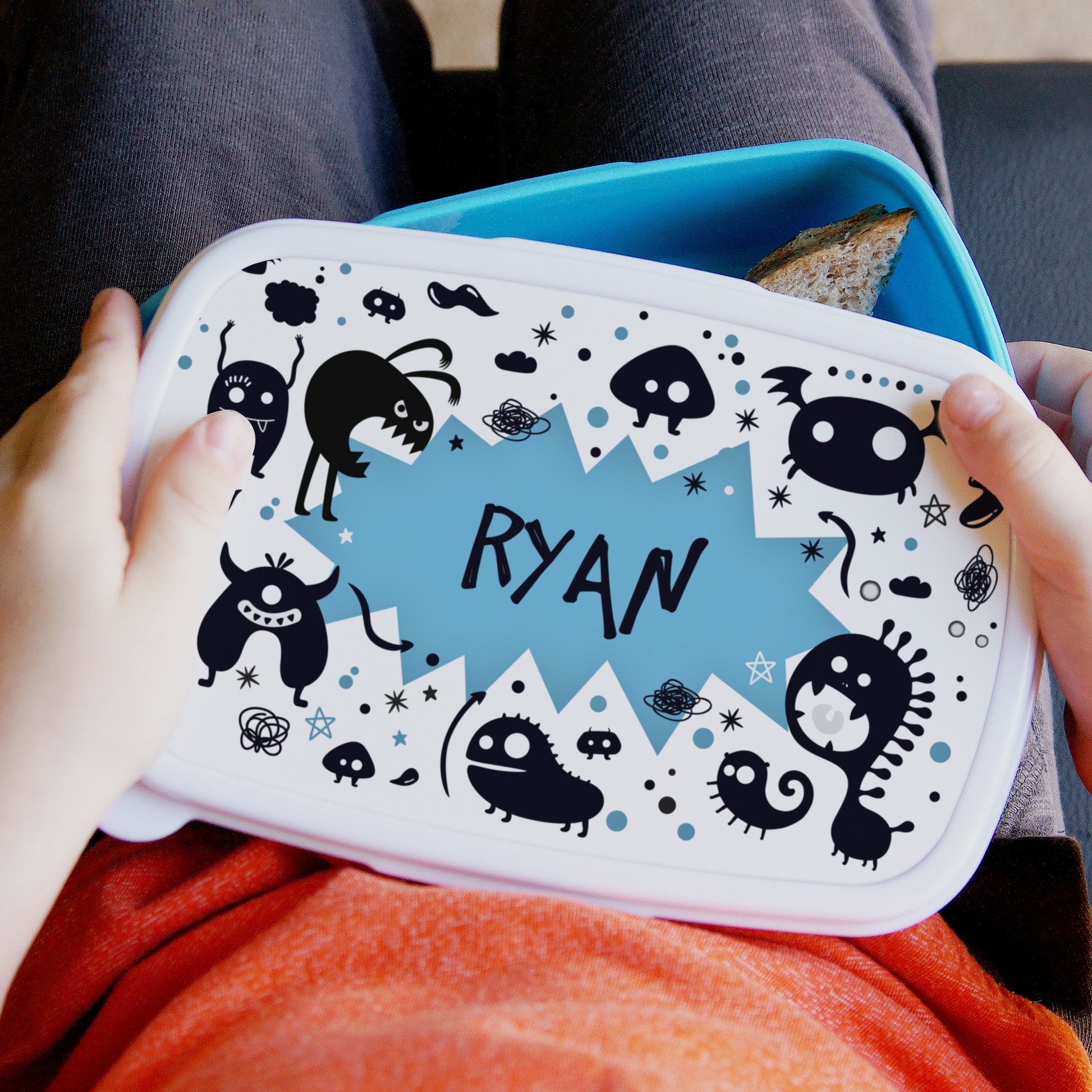 Personalised Monsters Name Only Blue Lunch Box - MK&JD Gifts