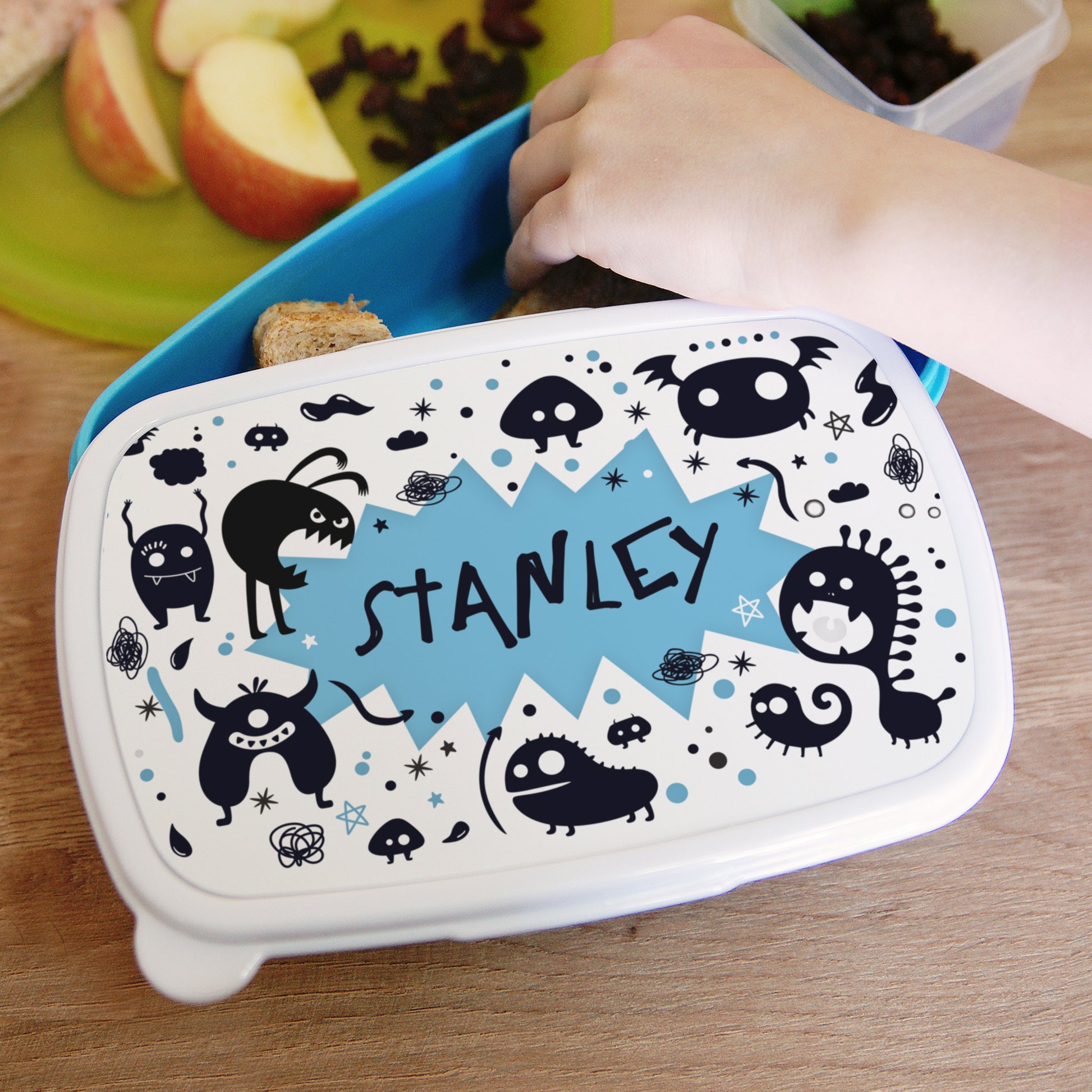 Personalised Monsters Name Only Blue Lunch Box - MK&JD Gifts