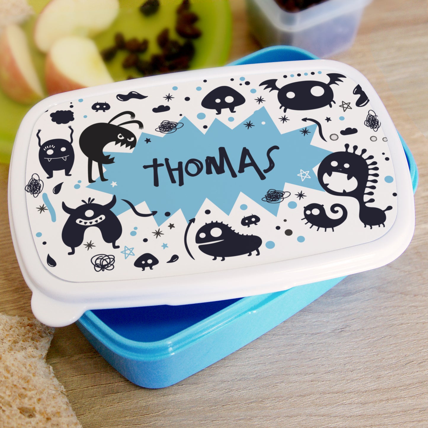 Personalised Monsters Name Only Blue Lunch Box - MK&JD Gifts