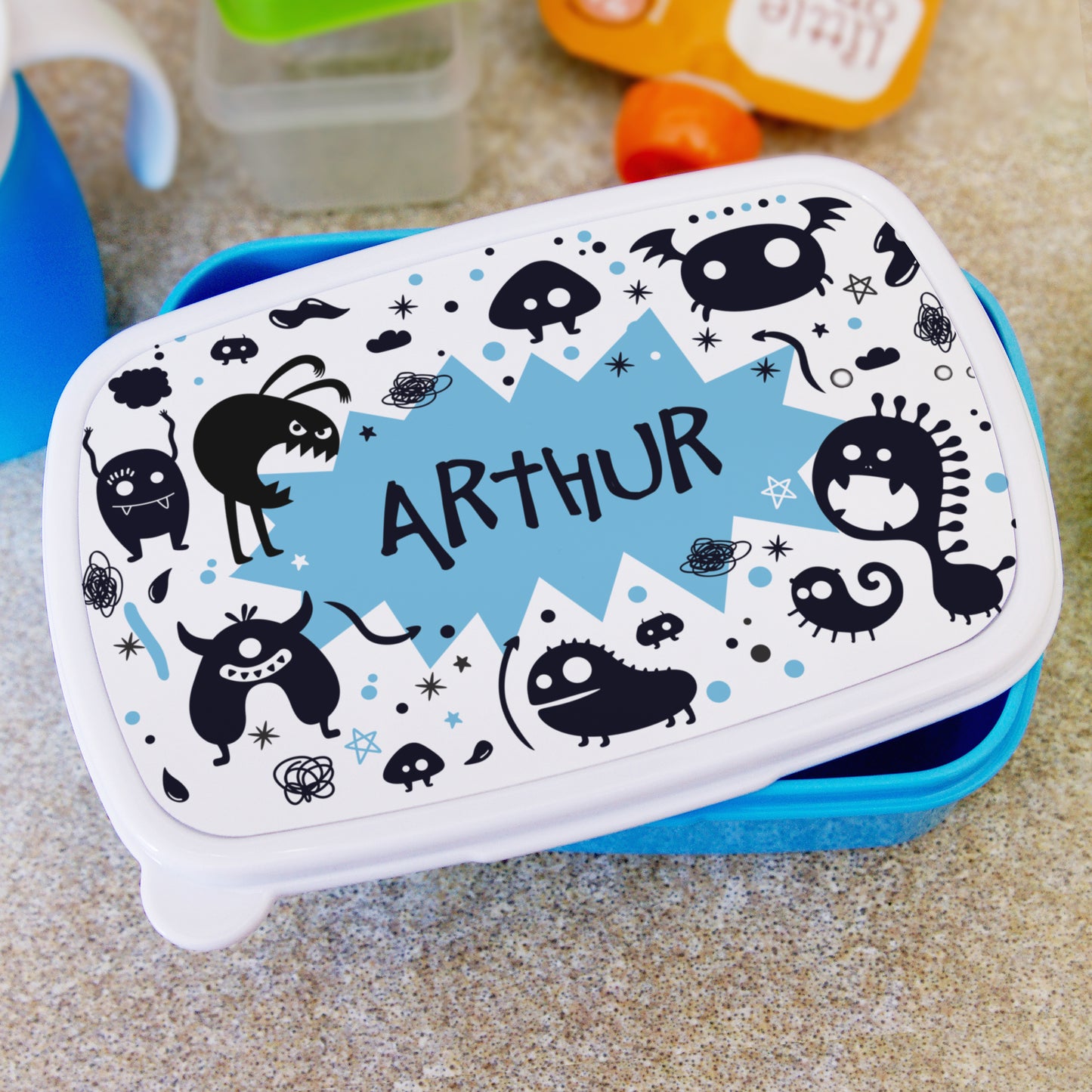 Personalised Monsters Name Only Blue Lunch Box - MK&JD Gifts