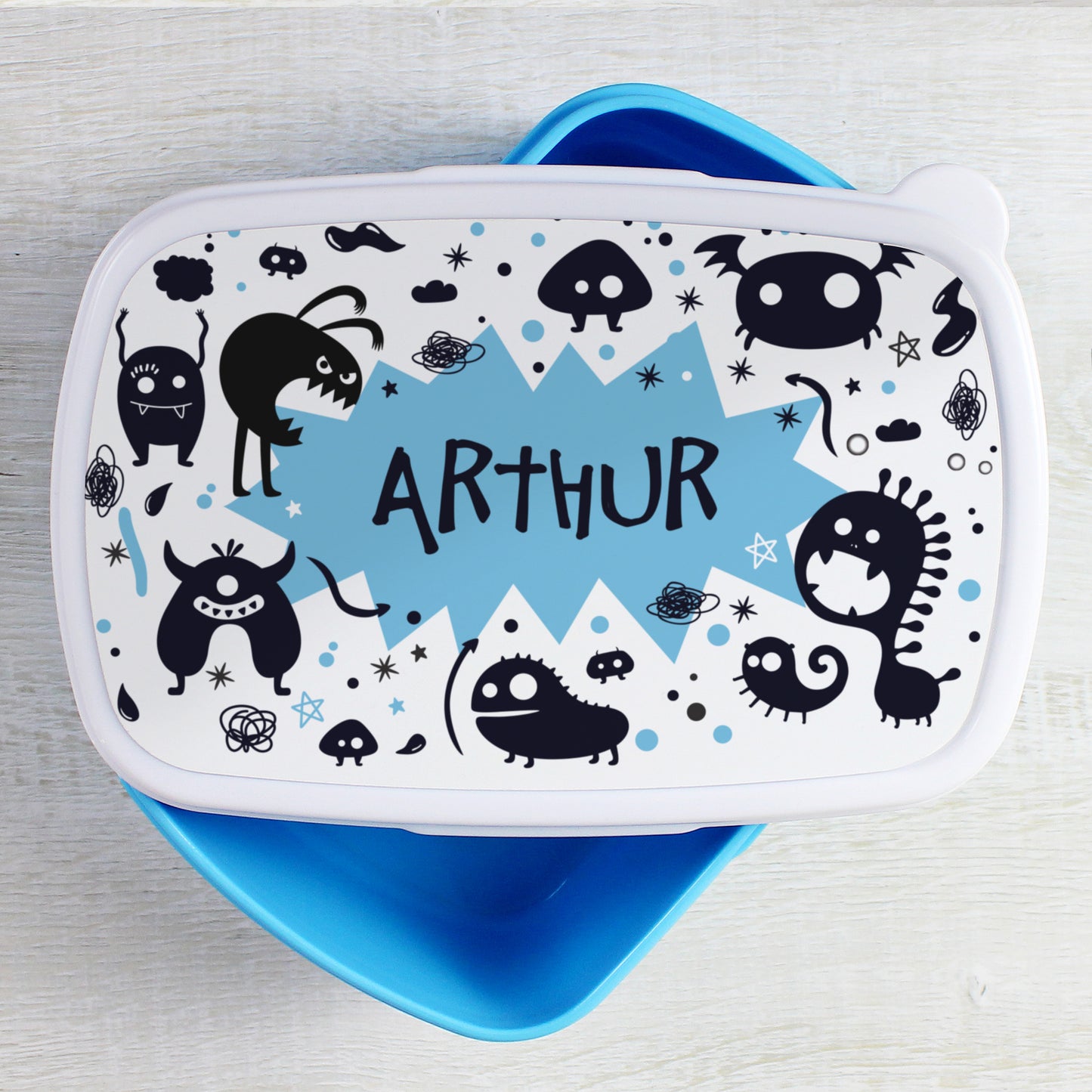 Personalised Monsters Name Only Blue Lunch Box - MK&JD Gifts