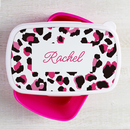 Personalised Leopard Print Name Only Pink Lunch Box - MK&JD Gifts