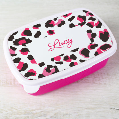 Personalised Leopard Print Name Only Pink Lunch Box - MK&JD Gifts