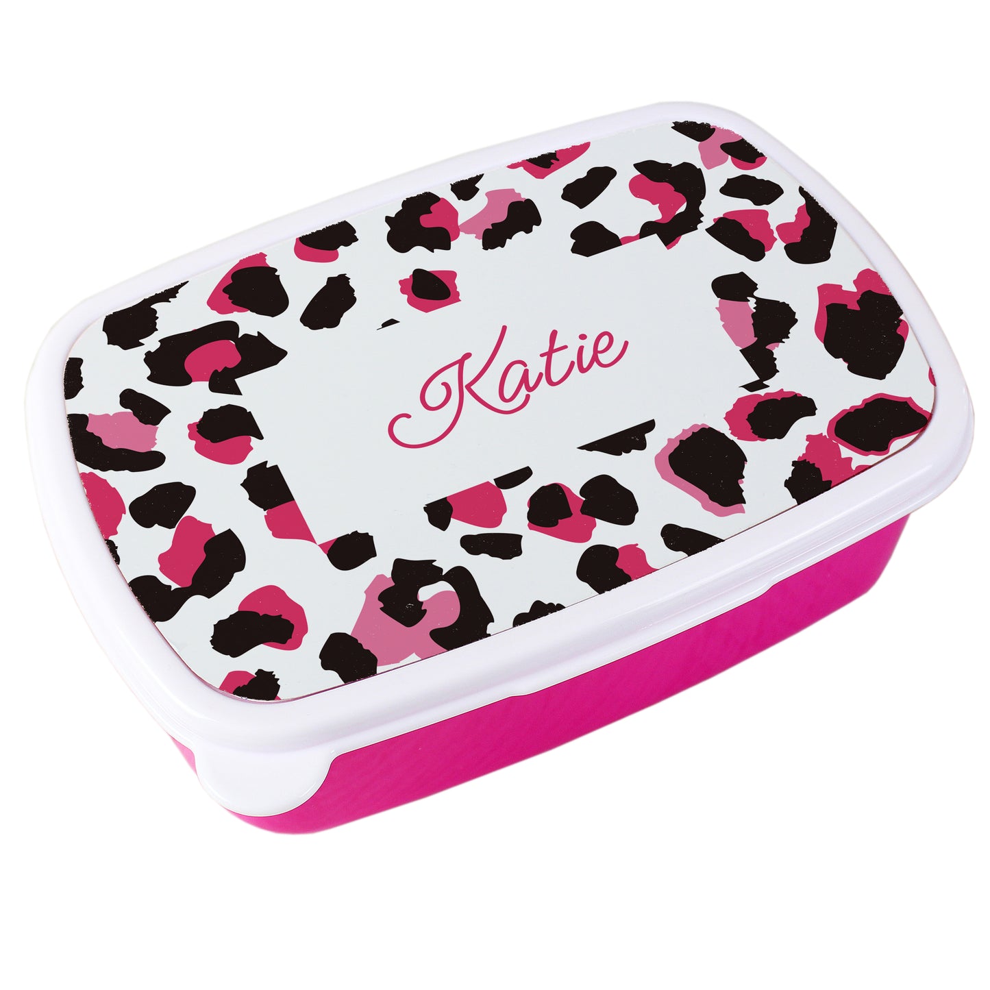 Personalised Leopard Print Name Only Pink Lunch Box - MK&JD Gifts