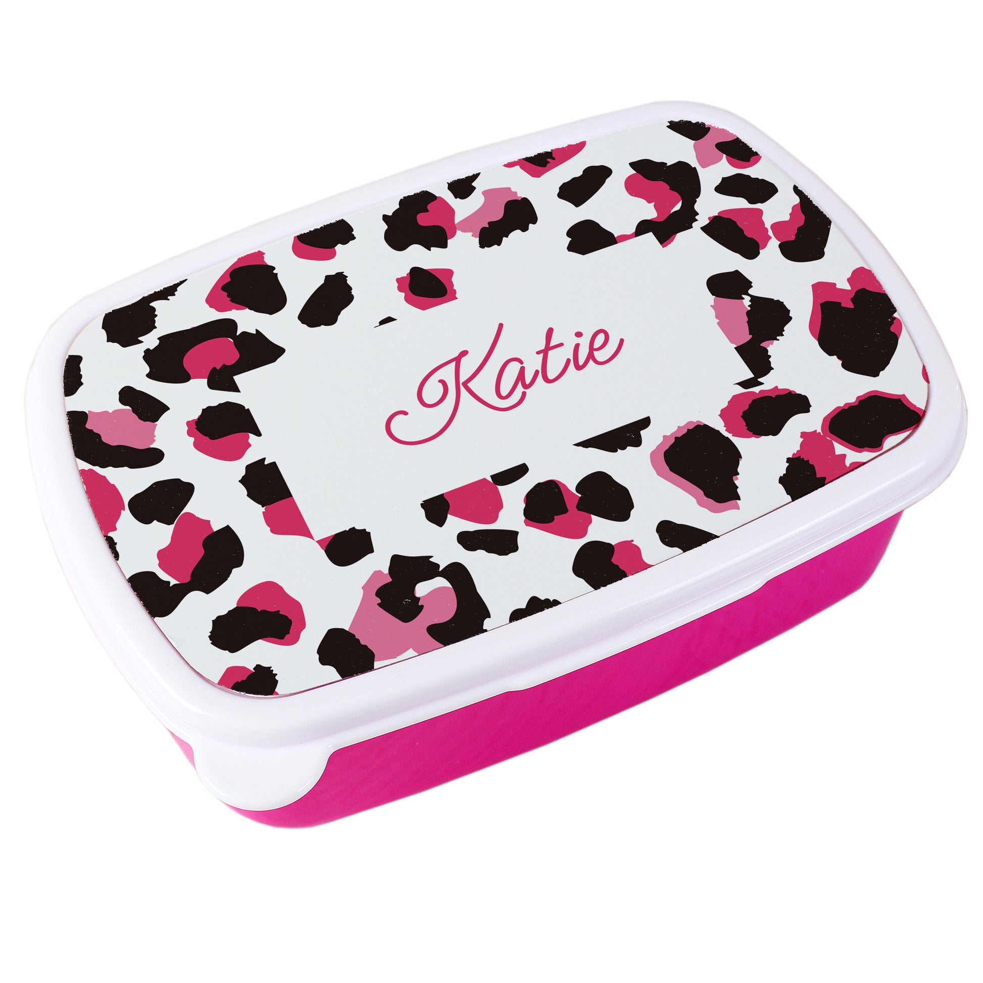 Personalised Leopard Print Name Only Pink Lunch Box - MK&JD Gifts