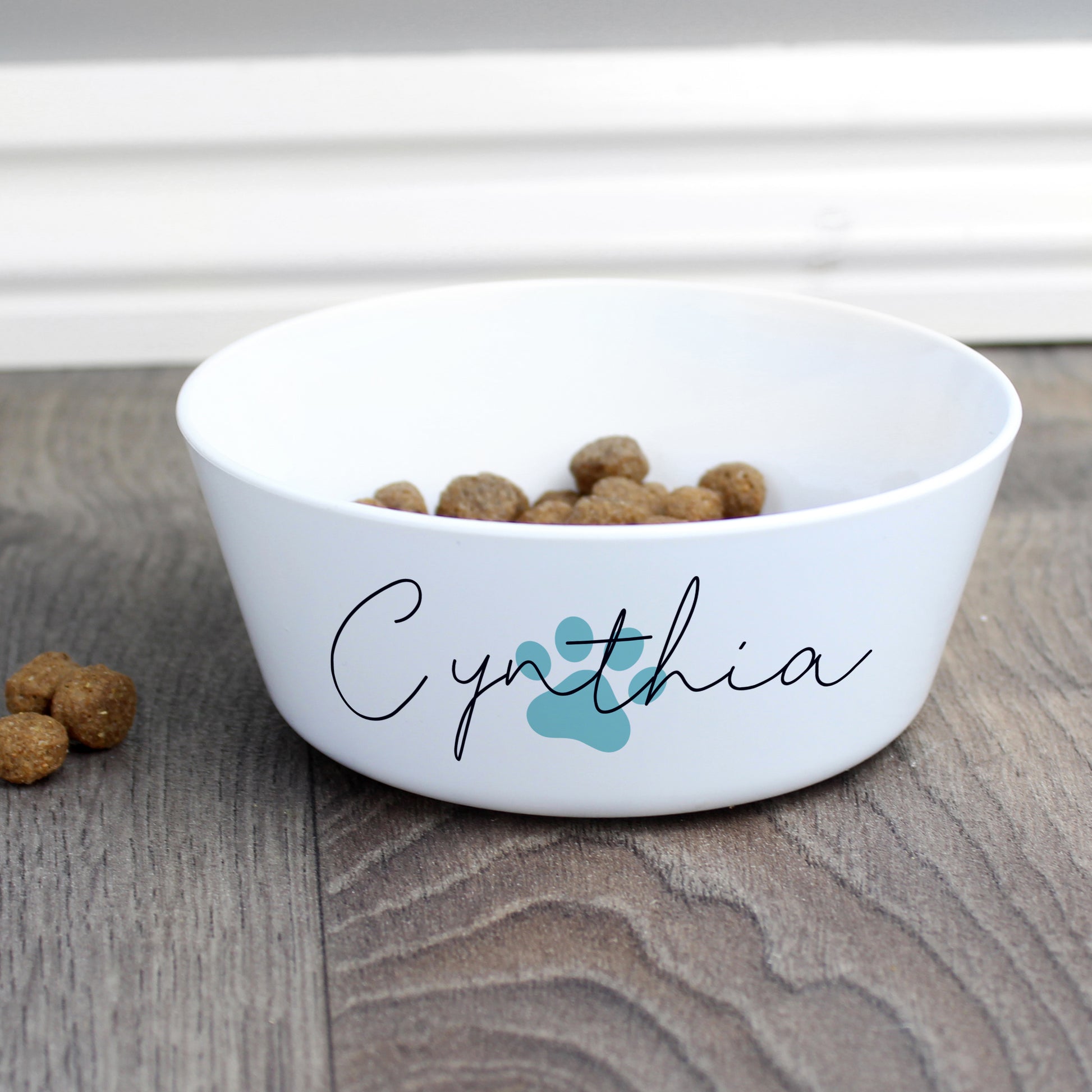 Personalised Blue Pawprint Plastic Cat Bowl - MK&JD Gifts