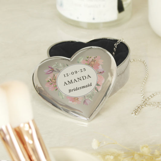 Personalised Floral Watercolour Heart Trinket Box - MK&JD Gifts