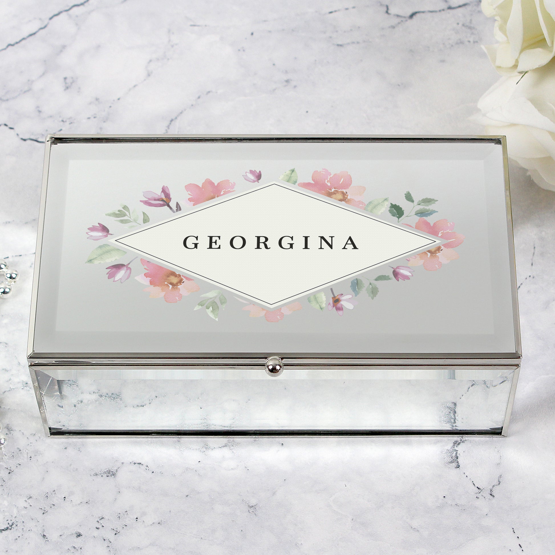 Personalised Floral Watercolour Mirrored Jewellery Box - MK&JD Gifts