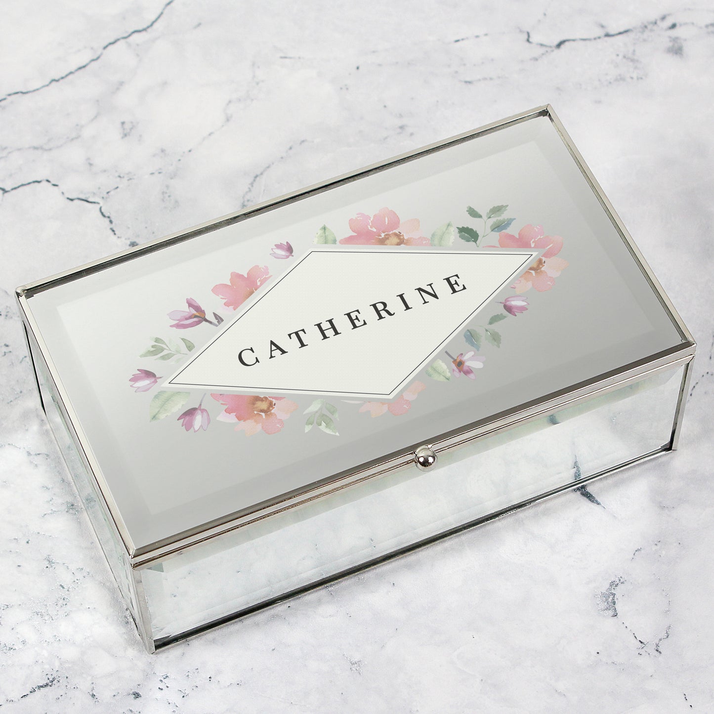 Personalised Floral Watercolour Mirrored Jewellery Box - MK&JD Gifts