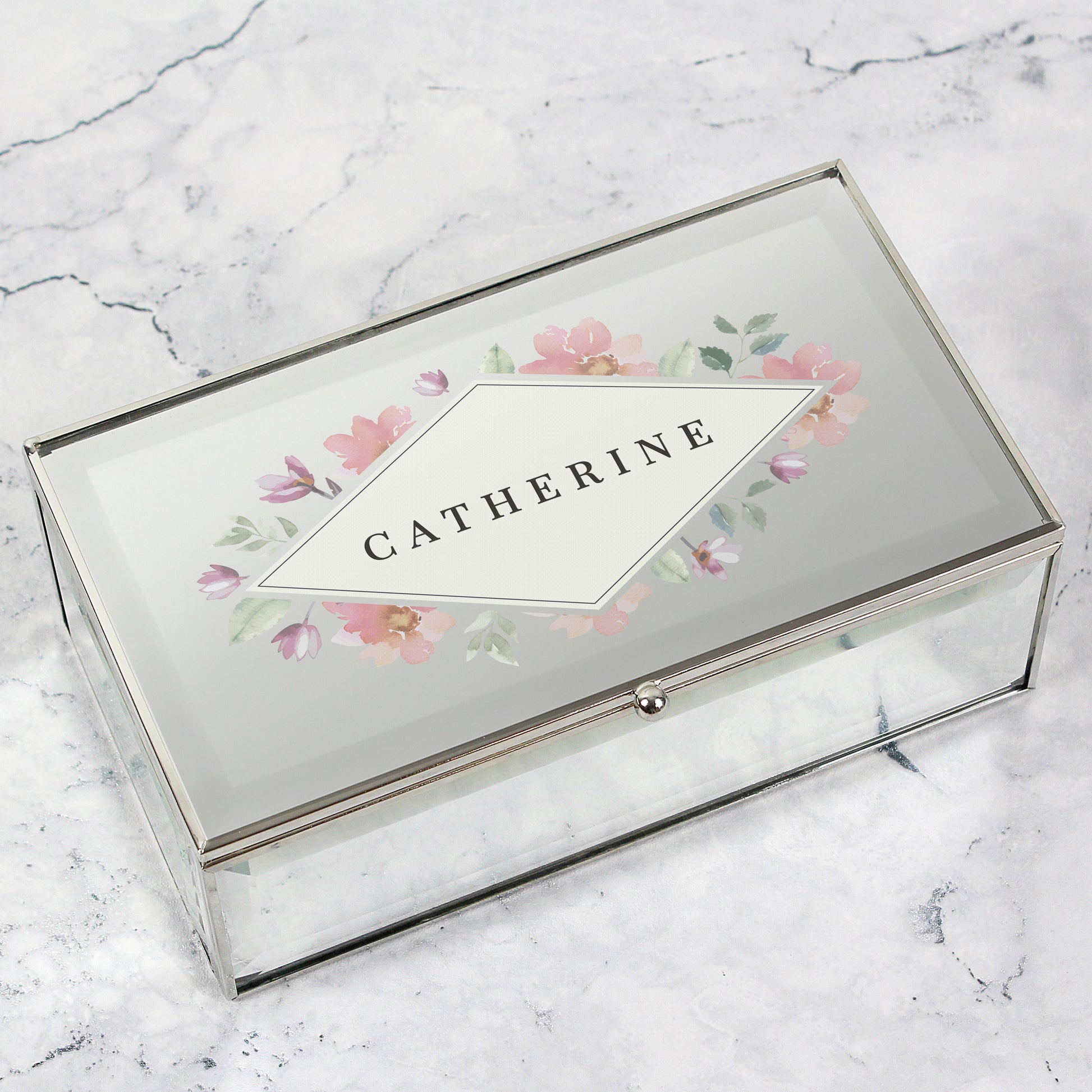 Personalised Floral Watercolour Mirrored Jewellery Box - MK&JD Gifts