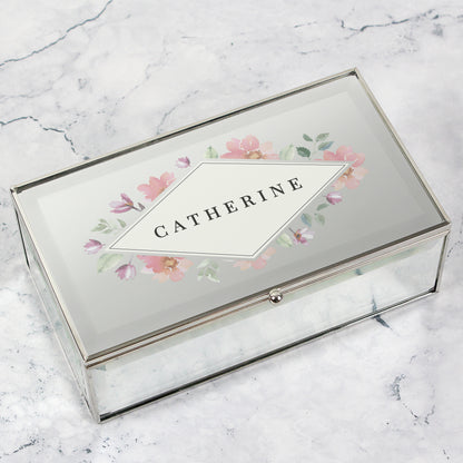 Personalised Floral Watercolour Mirrored Jewellery Box - MK&JD Gifts
