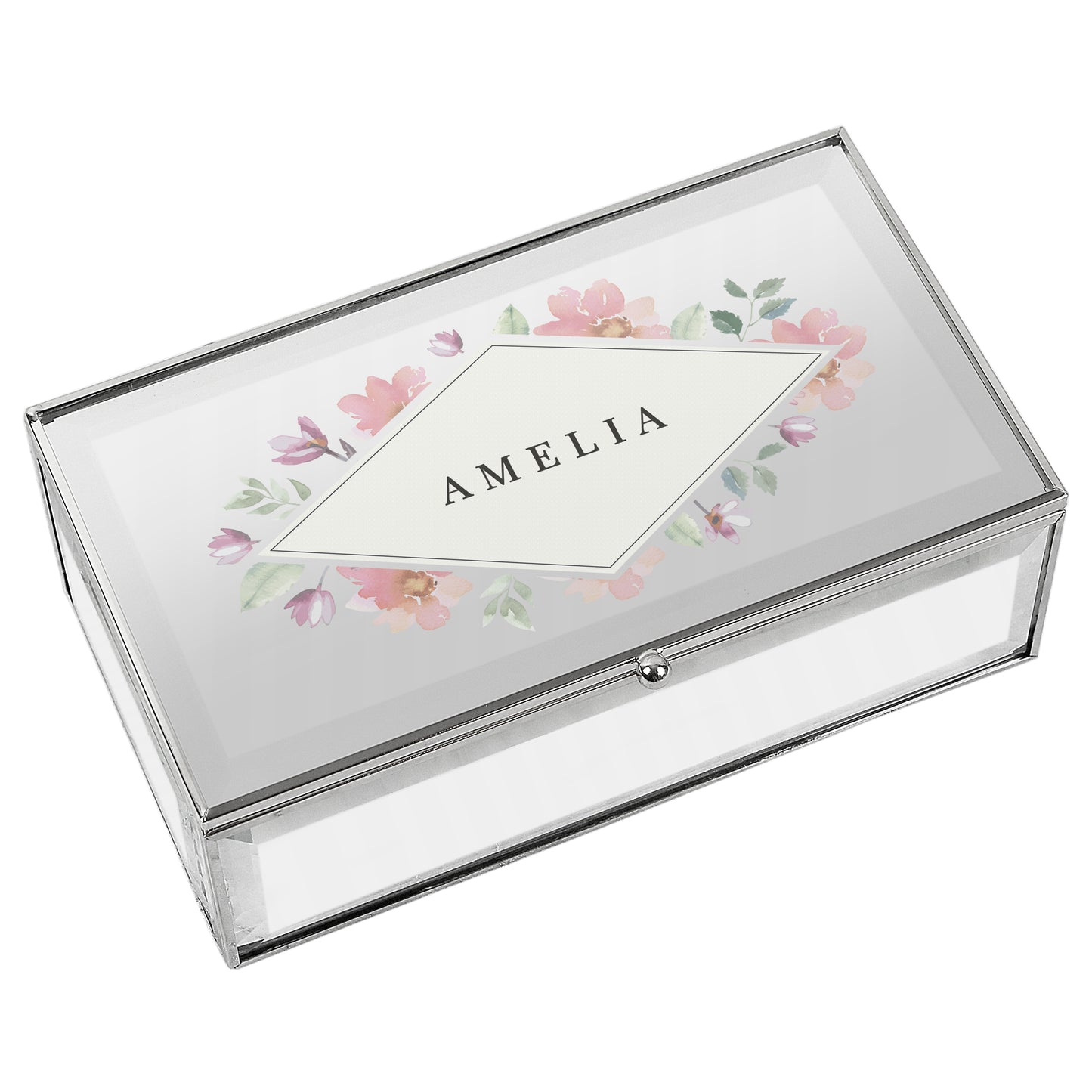 Personalised Floral Watercolour Mirrored Jewellery Box - MK&JD Gifts