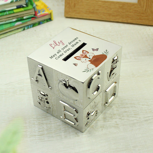 Personalised Woodland Fox ABC Money Box - MK&JD Gifts