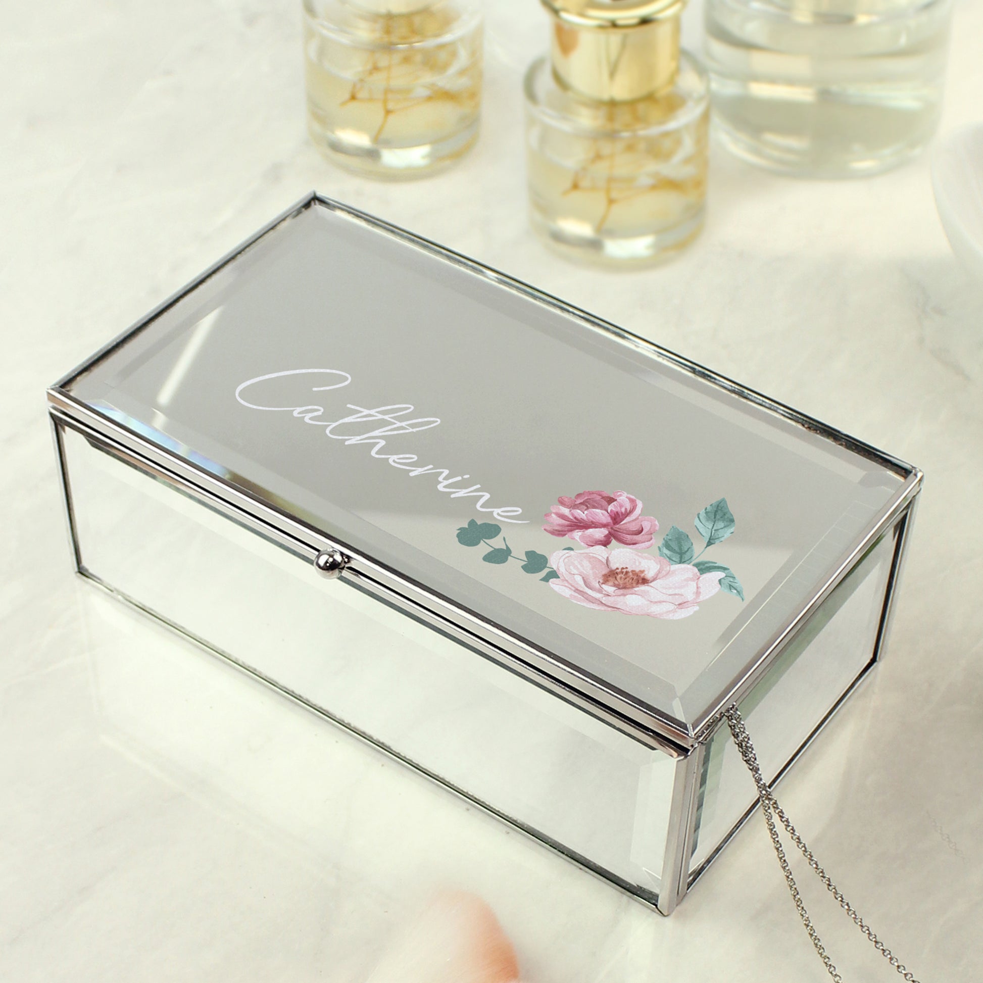 Personalised Floral Mirrored Jewellery Box - MK&JD Gifts