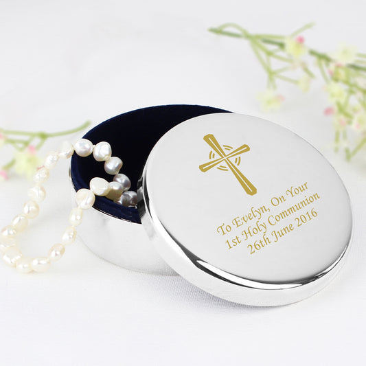 Personalised Gold Cross Trinket Box - Ideal For Rosary Beads - MK&JD Gifts