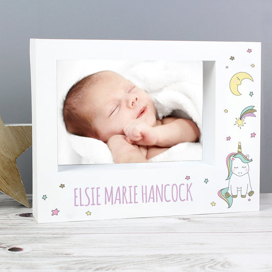Personalised Baby Unicorn 5x7 Landscape Box Photo Frame - MK&JD Gifts