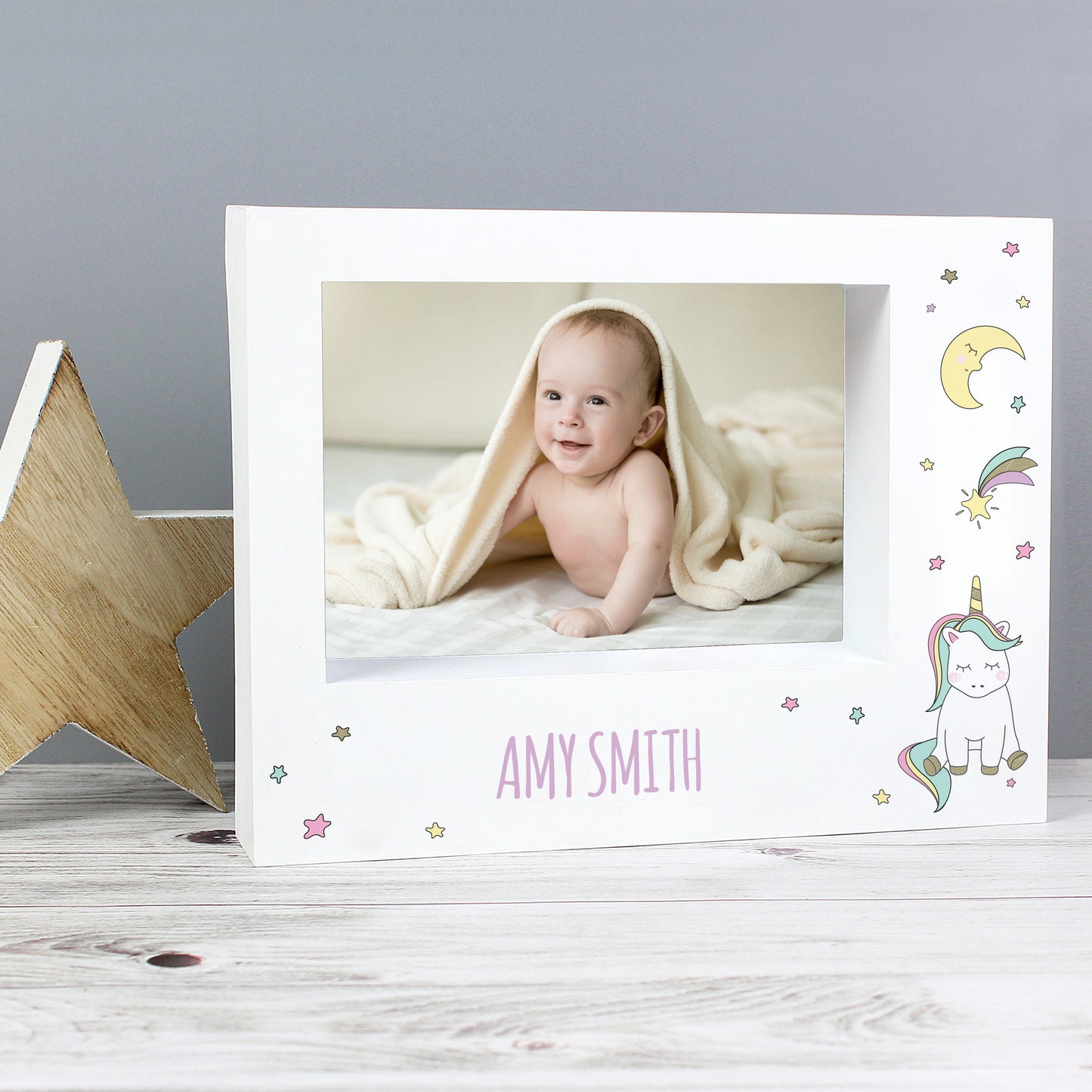 Personalised Baby Unicorn 5x7 Landscape Box Photo Frame - MK&JD Gifts