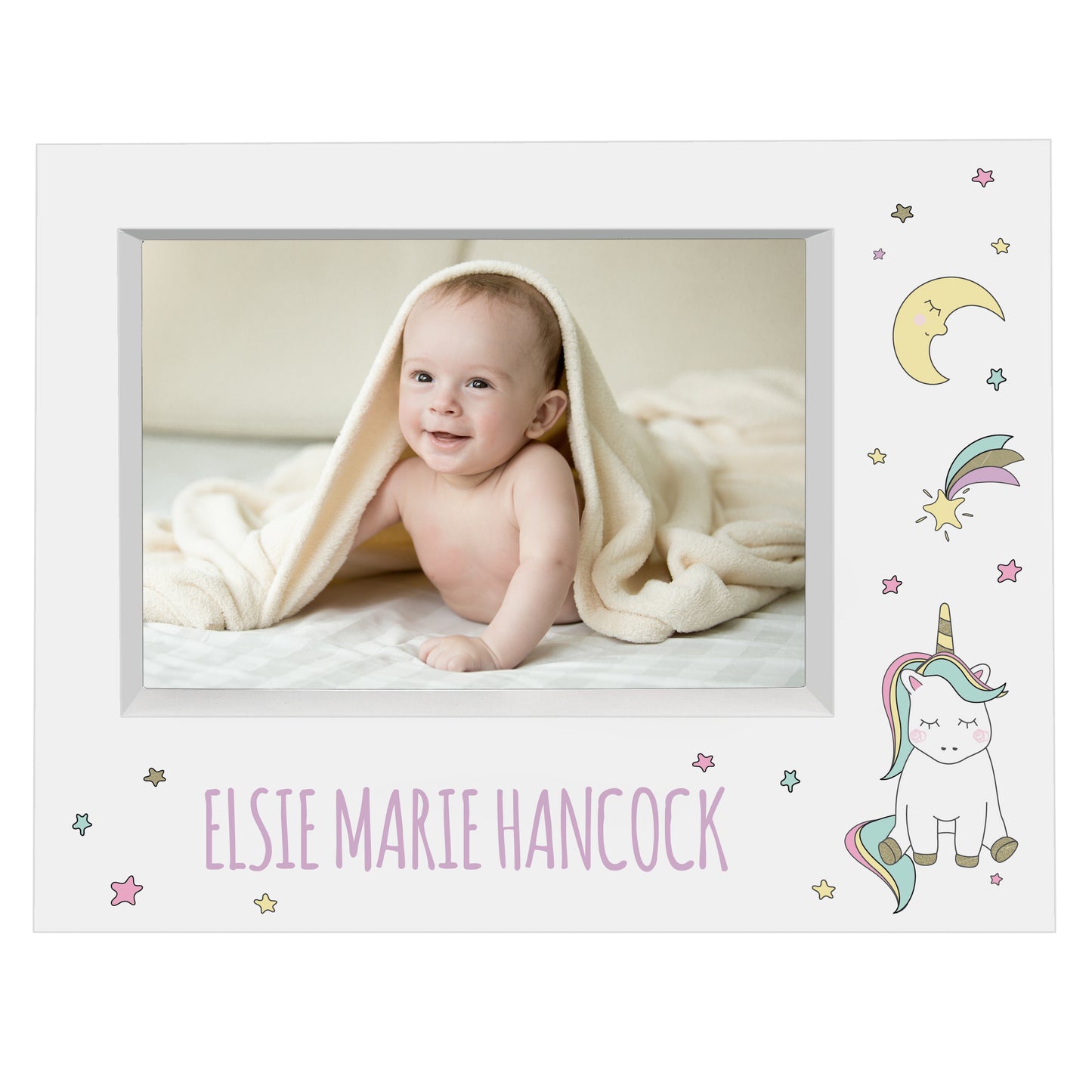 Personalised Baby Unicorn 5x7 Landscape Box Photo Frame - MK&JD Gifts