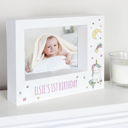 Personalised Baby Unicorn 5x7 Landscape Box Photo Frame - MK&JD Gifts