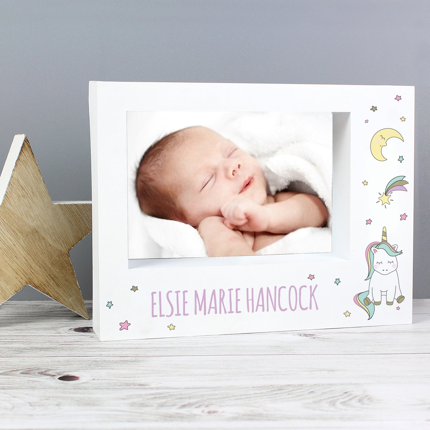 Personalised Baby Unicorn 5x7 Landscape Box Photo Frame - MK&JD Gifts