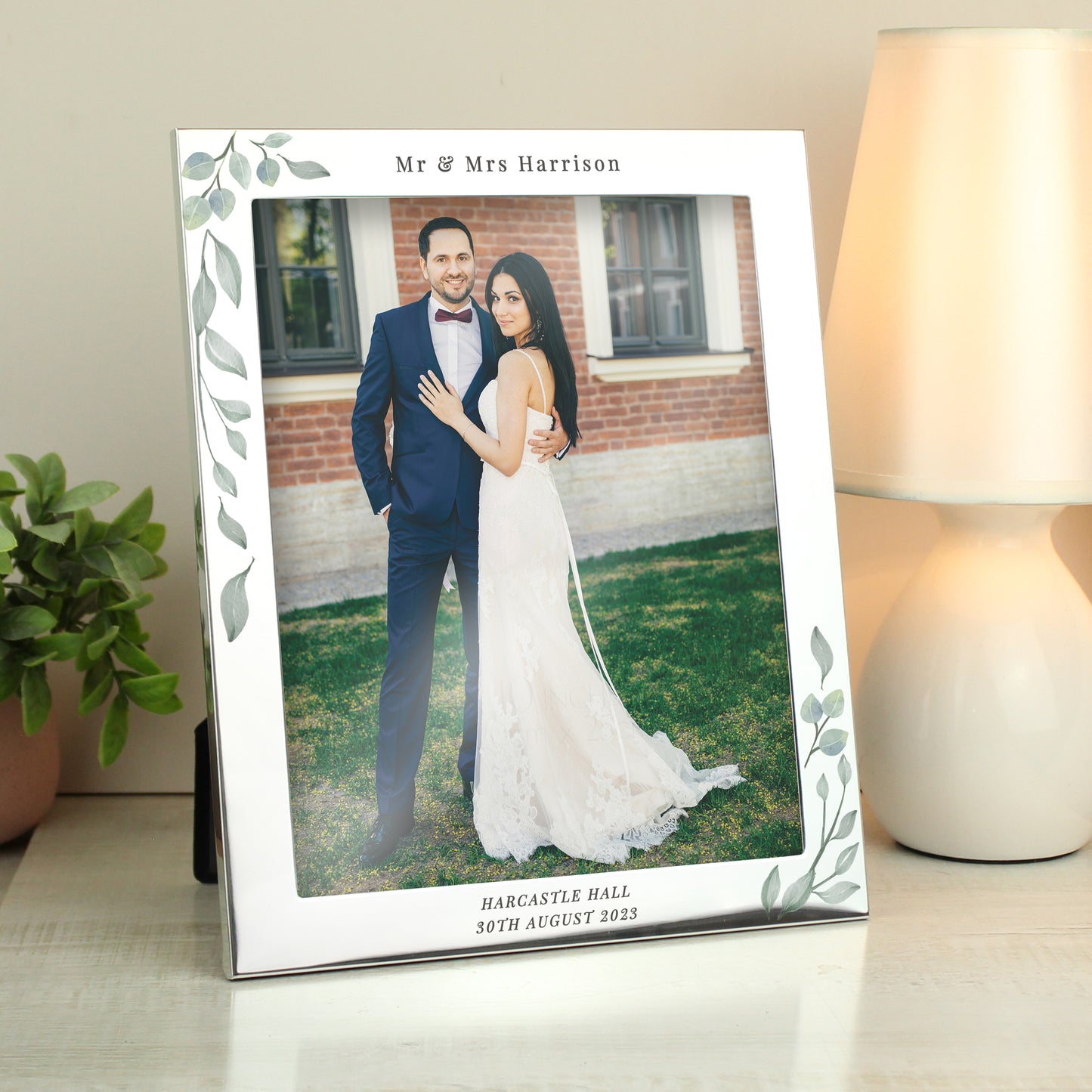 Personalised Botanical 10x8 Silver Photo Frame - MK&JD Gifts