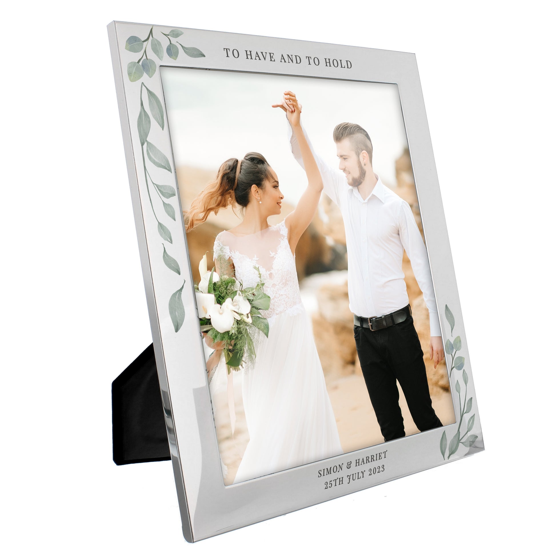 Personalised Botanical 10x8 Silver Photo Frame - MK&JD Gifts