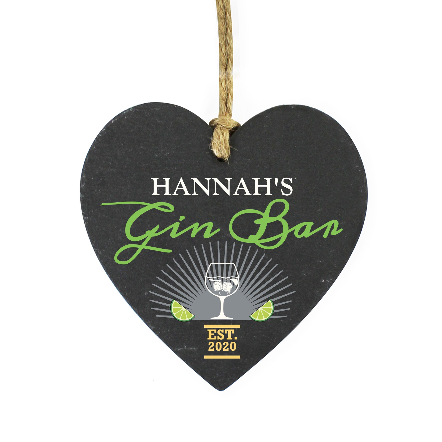 Personalised Gin Bar Slate Heart Decoration - MK&JD Gifts