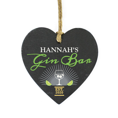 Personalised Gin Bar Slate Heart Decoration - MK&JD Gifts