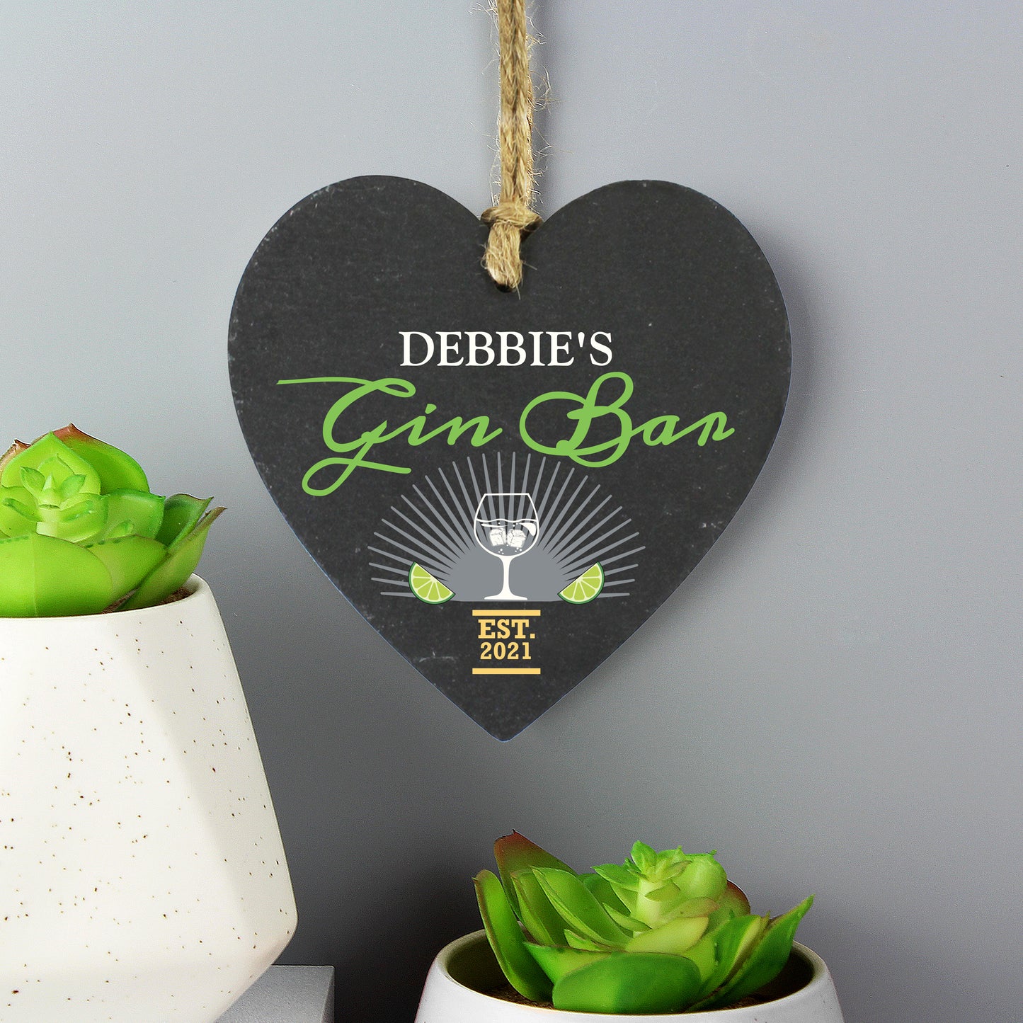 Personalised Gin Bar Slate Heart Decoration - MK&JD Gifts