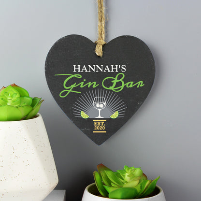 Personalised Gin Bar Slate Heart Decoration - MK&JD Gifts