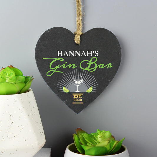 Personalised Gin Bar Slate Heart Decoration - MK&JD Gifts