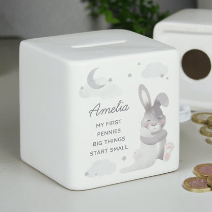 Personalised Baby Bunny Ceramic Square Money Box - MK&JD Gifts