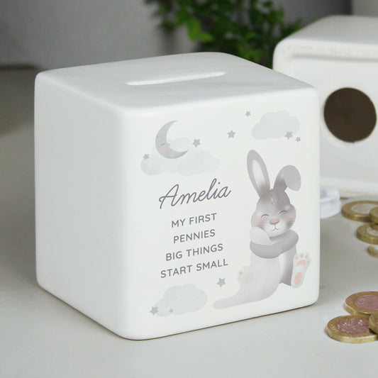Personalised Baby Bunny Ceramic Square Money Box - MK&JD Gifts