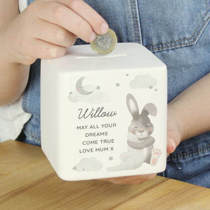 Personalised Baby Bunny Ceramic Square Money Box - MK&JD Gifts