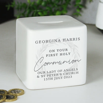 Personalised First Holy Communion Ceramic Square Money Box - MK&JD Gifts